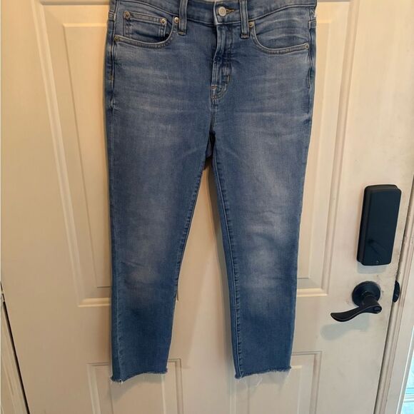 J. Crew Blue Ankle Cropped Jeans with raw hem - Picture 2 of 5